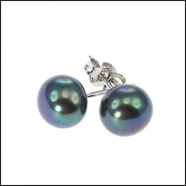 10 - 10.5 mm Large Peacock Button Pearl Earring-0