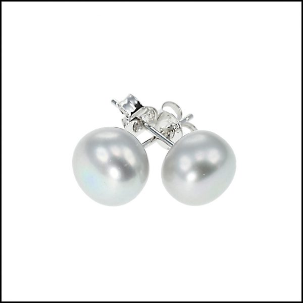 7 - 7.5 mm Silver Grey Button Pearl Stud Earrings -0