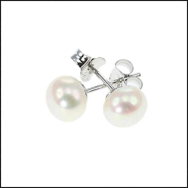 7 - 7.5 mm White Button Pearl Stud Earrings -0