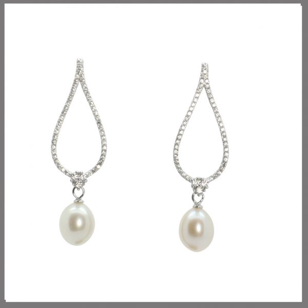 Lido Pearls C61E - Large oval pearl & CZ earrings-0