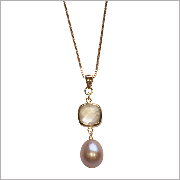Lido Pearls Pendant - YP032 - Rose Gold - Rose Quartz - Lido Collection