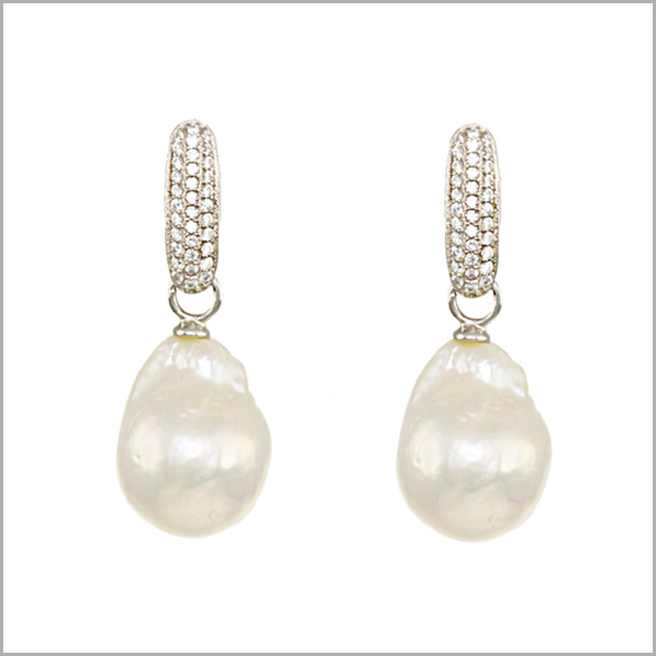Lido Pearl - T142E Baroque Pearl & CZ Drop Earrings - Lido Collection